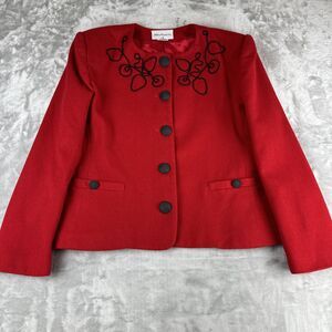 Vintage Stephen‎ Douglas Wool Jacket Women's 8 Red Black Abstract Classic (0972)